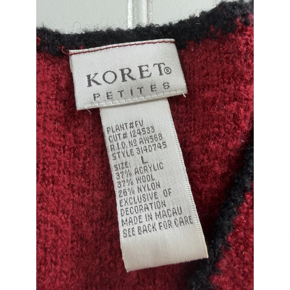 Vintage Koret Petites Sweater Vest L Red Floral Velvet Rose Cottagecore 90s